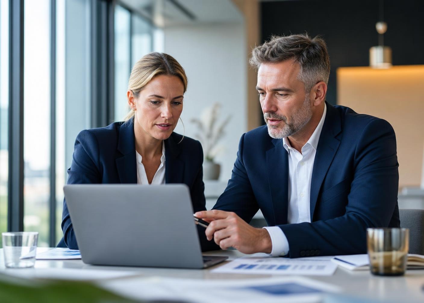 Adviseur bespreekt rapportages met een ondernemer