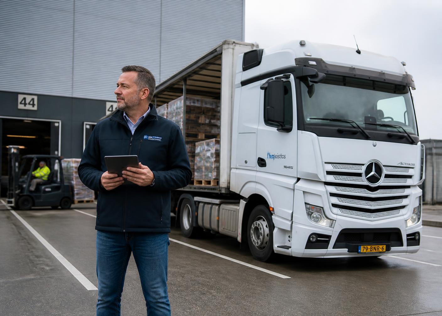 Logistiek medewerker controleert laadproces van een vrachtwagen